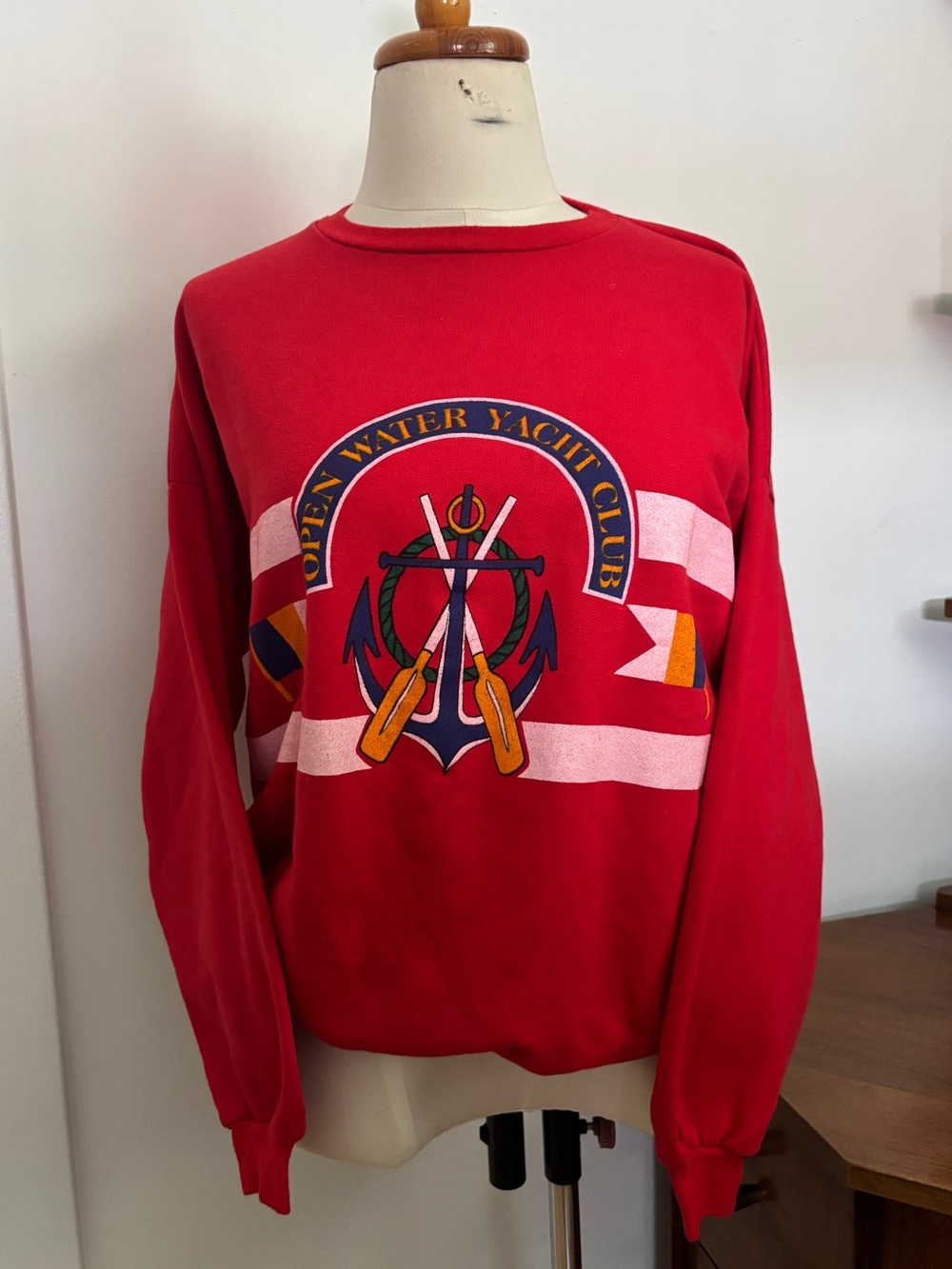 Vintage Red Nautical Graphic Cozy Crewneck